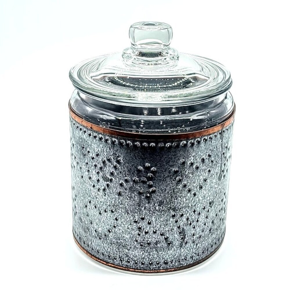 Punched Two Tone Metal Glass Covered Cookie Jar